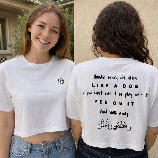 Like a Dog, Pee On It – Embroidered Dog Mom Crop Top